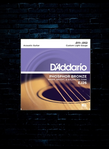 D'Addario EJ26 Phosphor Bronze Acoustic Strings - Custom Light (11-52)