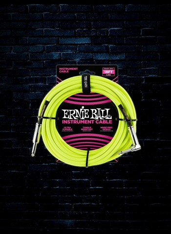 Ernie Ball 18' Braided Straight to Angle Instrument Cable - Neon Yellow