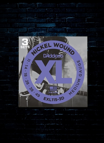 D'Addario EXL115 XL Nickel Wound Electric Strings (3-Pack) - Medium (11-49)