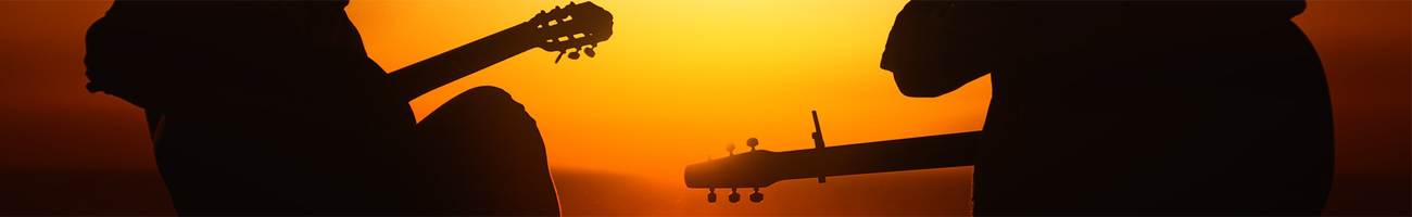2 guitar players in a sunset