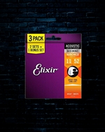 Elixir 16538 Nanoweb 80/20 Bronze Acoustic Strings (3 Pack) - Custom Light (11-52)