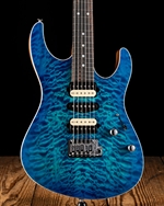 Suhr Modern Custom Quilt Maple/Mahogany - Aqua Blue Burst