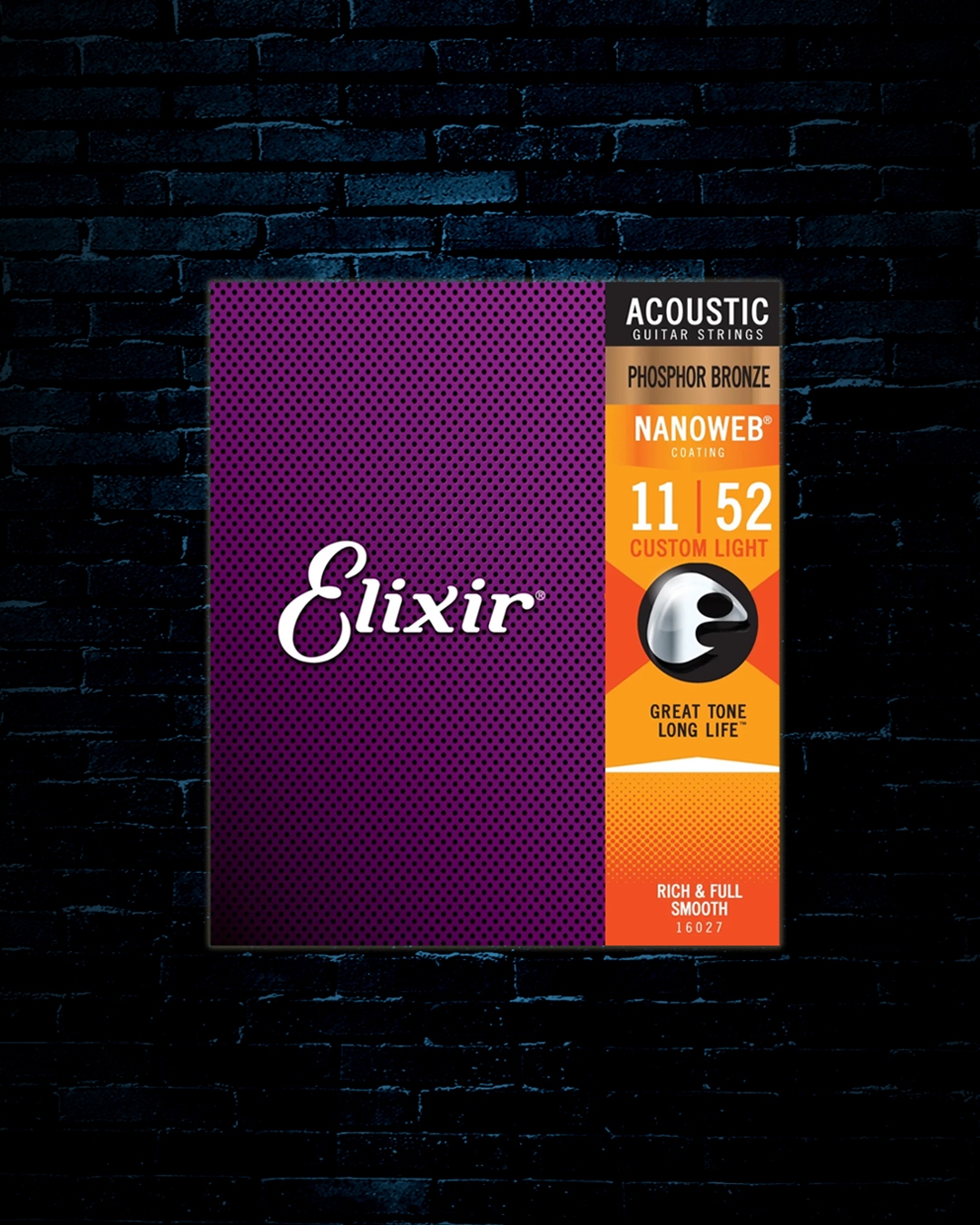 Elixir 16027 Nanoweb Phosphor Bronze Acoustic Strings Custom Light 11 52