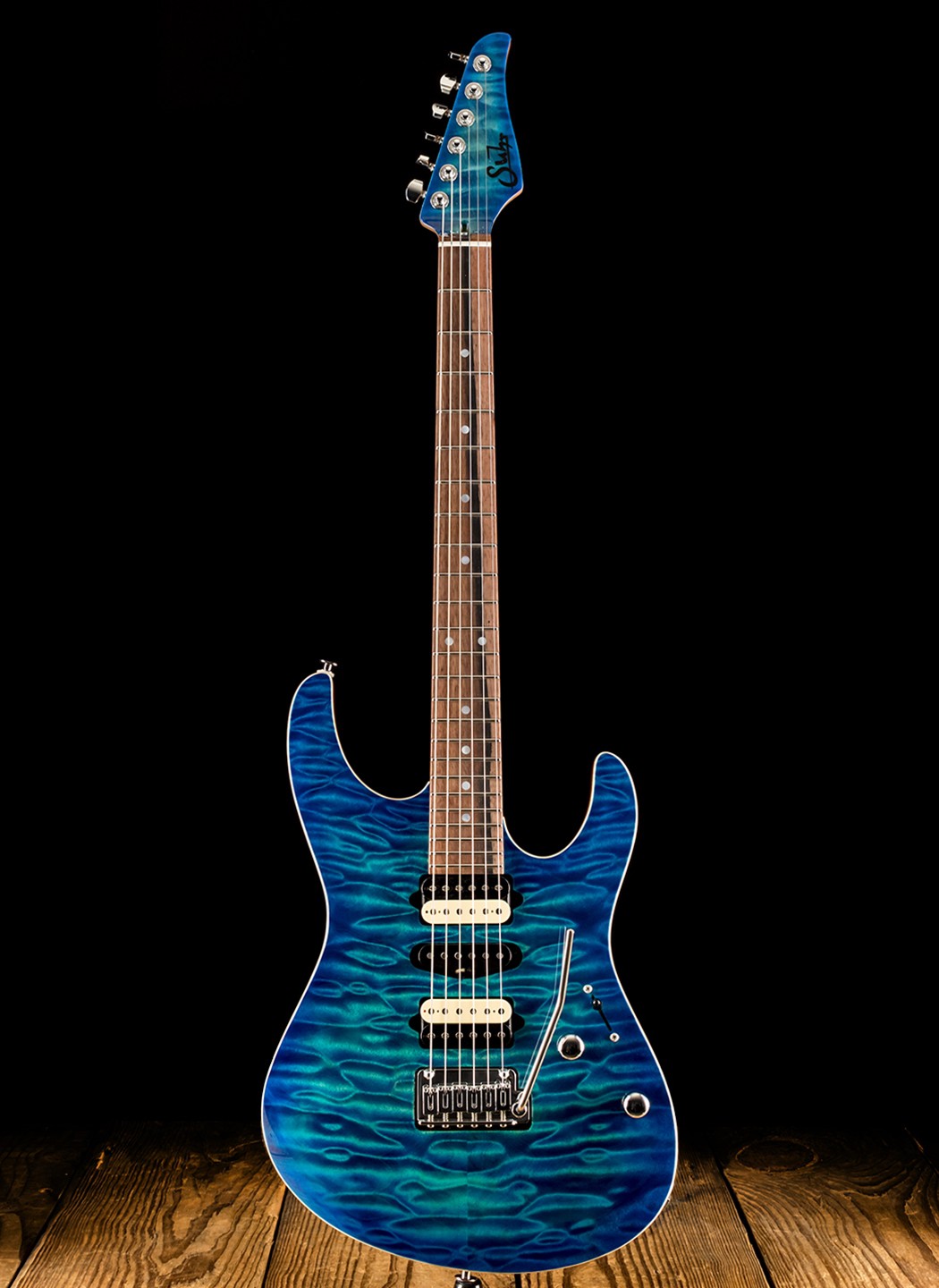 Suhr Modern Custom Quilt Maple/Genuine Mahogany - Aqua Blue Burst