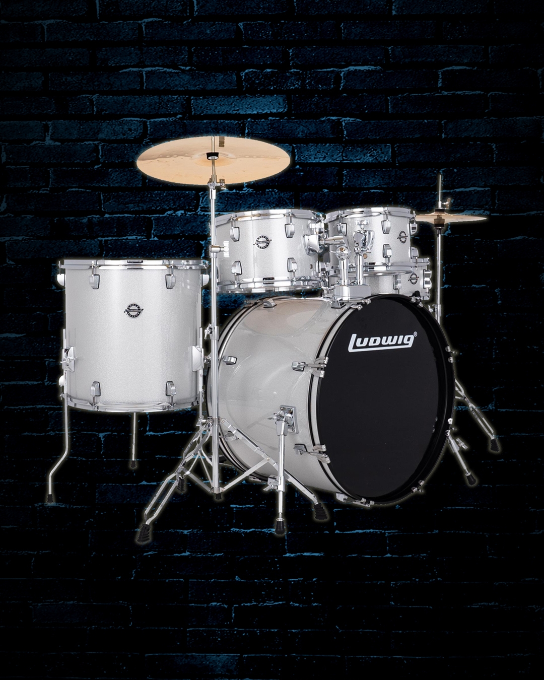 Ludwig LC195 Accent Series Drive 5 Piece Drum Set Silver Sparkle