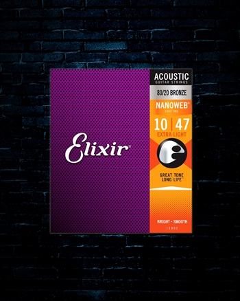 Elixir 11002 Nanoweb 80/20 Bronze Acoustic Strings - Extra Light (10-47)