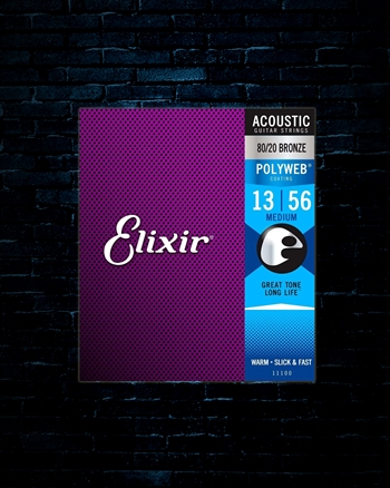 Elixir 11100 Polyweb 80/20 Bronze Acoustic Strings - Medium (13-56)