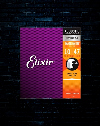 Elixir 11152 Nanoweb 80/20 Bronze Acoustic 12-Strings - Light (10-47)