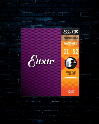 Elixir 16027 Nanoweb Phosphor Bronze Acoustic Strings - Custom Light (11-52)