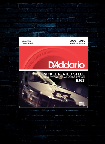 D'Addario EJ63 Nickel Plated Steel Tenor Banjo Strings - Medium (9-30)