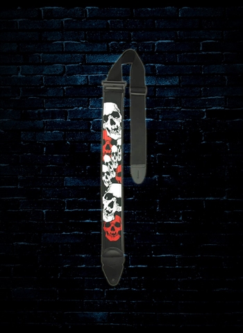 LM PS-25SK2 - 3" PS Slider Cotton Guitar Strap - Red and White Skulls