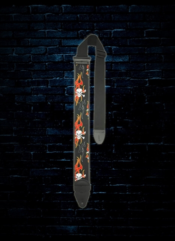 LM PS-Slider - 3" Cotton Guitar Strap - Skulls & Flames