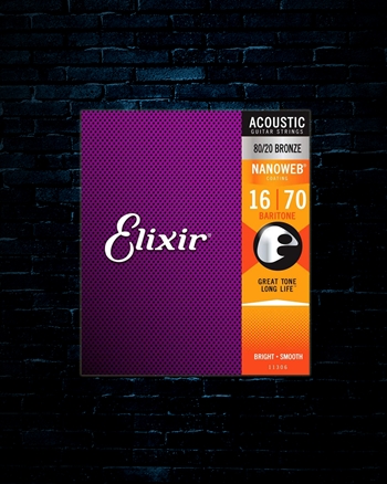 Elixir 11306 Nanoweb 80/20 Bronze Acoustic Strings - Baritone (16-70)