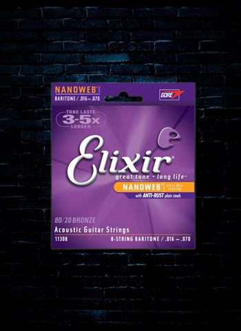 Elixir 11308 Nanoweb 80/20 Bronze Acoustic - 8-String Baritone (16-70)