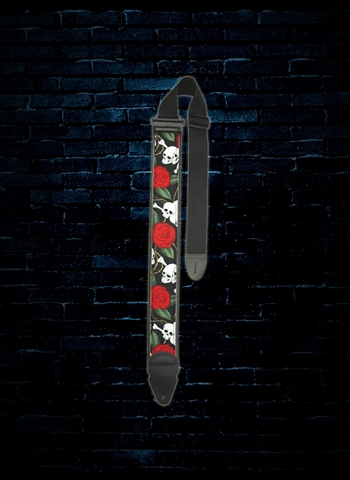 LM PS-24SR - 3" PS Slider Cotton Guitar Strap - Skulls and Roses