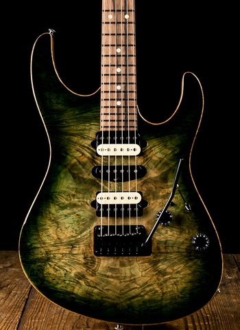 Suhr Modern Custom Waterfall Burl Maple/Black Limba - Faded Trans Green Burst
