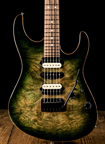 Suhr Modern Custom Waterfall Burl Maple/Black Limba - Faded Trans Green Burst