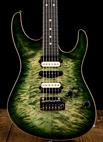 Suhr Modern Custom Waterfall Burl Maple/Black Limba - Trans Green Burst