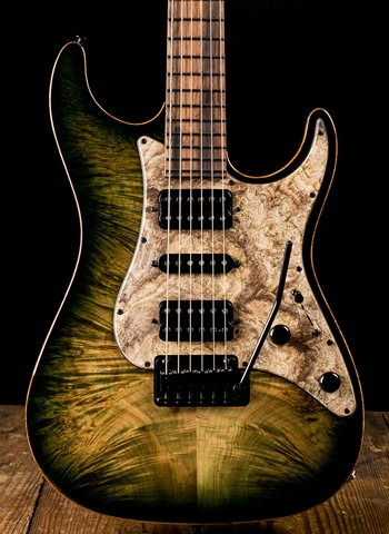 Suhr Standard Custom Waterfall Burl Maple/Pau Ferro - Faded Trans Green Burst