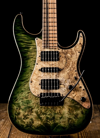 Suhr Standard Custom Waterfall Burl Maple/Pau Ferro - Faded Trans Green Burst