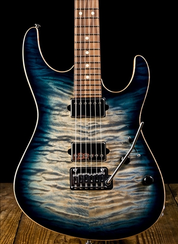 Suhr Modern Custom Carve Top Quilt Maple/Mahogany - Faded Trans Whale Blue Burst