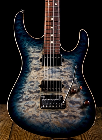 Suhr Modern Custom Carve Top Quilt Maple/Cocobolo - Faded Trans Whale Blue Burst