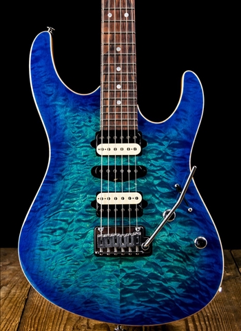 Suhr Modern Custom Quilt Maple/Mahogany - Aqua Blue Burst