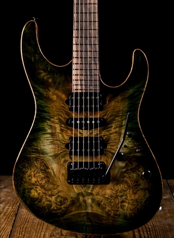 Suhr Modern Custom Waterfall Burl Maple/Pau Ferro - Faded Trans Green Burst