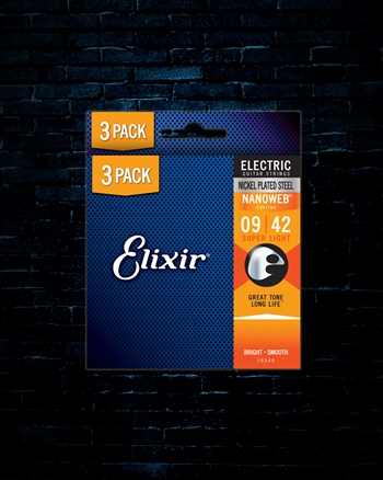 Elixir 16540 Nanoweb Nickel Plated Steel Electric Strings (3 Pack) - Super Light (9-42)