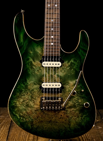 Suhr Modern Custom Waterfall Burl Maple/Black Limba - Faded Trans Green Burst