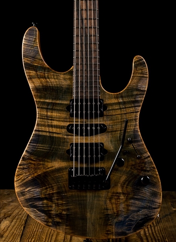 Suhr Modern Custom Waterfall Burl Maple/Mahogany - Trans Blue Denim Slate