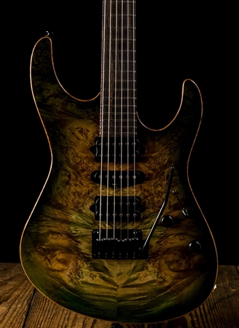 Suhr Modern Custom Waterfall Burl Maple/Genuine Mahogany - Faded Trans Green Burst