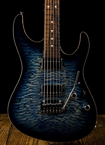 Suhr Modern Custom Carve Top Quilt Maple/African Okoume - Faded Trans Whale Blue Burst