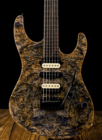 Suhr Modern Custom Burl Maple/Black Limba - Trans Blue Denim Slate