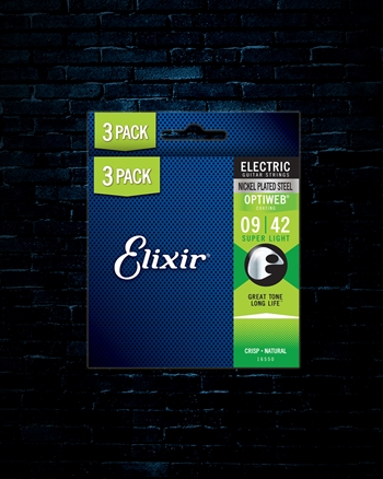 Elixir 19002 Optiweb Nickel Plated Steel Electric Strings (3 Pack) - Super Light (9-42)