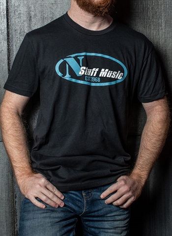 N Stuff Music Logo Design on Black T-Shirt