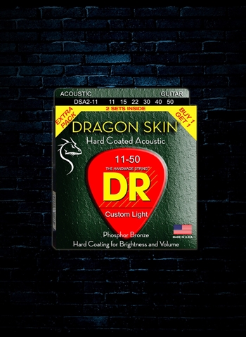 DR DSA2-11 Dragon Skin Phosphor Bronze Acoustic Strings (2-Pack) - Custom Light (11 - 50)