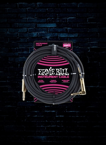 Ernie Ball 25' Braided Straight to Angle Instrument Cable - Black