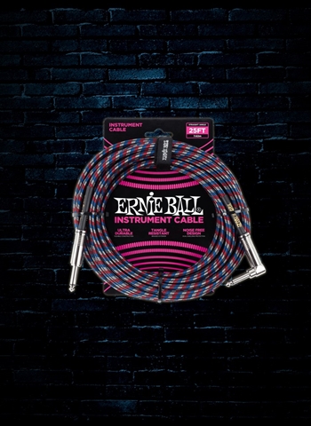Ernie Ball 25' Braided Straight to Angle Instrument Cable - Black/Red/Blue/White