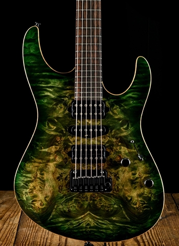 Suhr Modern Custom Waterfall Burl Maple/Genuine Mahogany - Faded Trans Green Burst