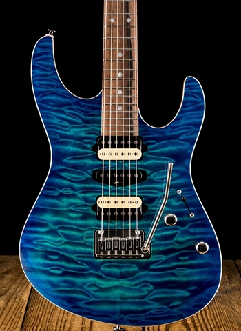 Suhr Modern Custom Quilt Maple/Genuine Mahogany - Aqua Blue Burst