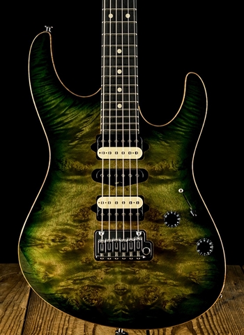 Suhr Modern Custom Waterfall Burl Maple/Black Limba - Faded Trans Green Burst