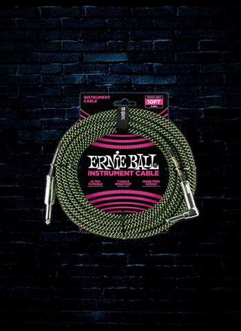 Ernie Ball 10' Braided Straight to Angle Instrument Cable - Black/Green