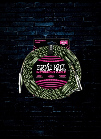 Ernie Ball 18' Braided Straight to Angle Instrument Cable - Black/Green