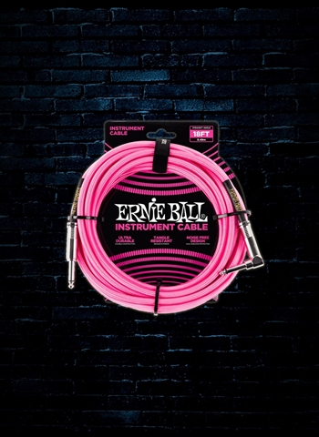 Ernie Ball 18' Braided Straight to Angle Instrument Cable - Neon Pink