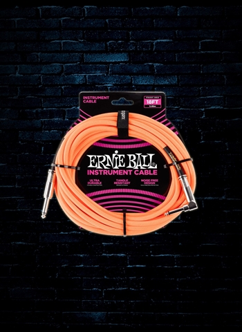 Ernie Ball 18' Braided Straight to Angle Instrument Cable - Neon Orange