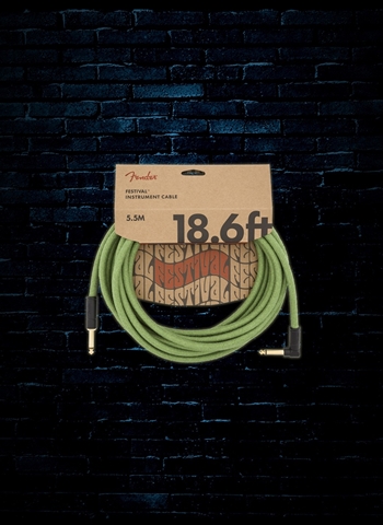 Fender 18.6' Straight to Right-Angle Festival Hemp Instrument Cable - Green