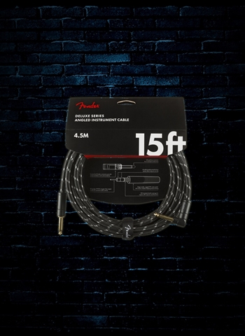 Fender Deluxe 15' Straight to Right-Angle Guitar Cable - Black Tweed