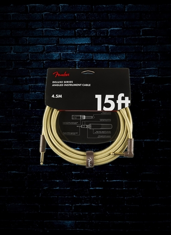 Fender Deluxe 15' Straight to Right-Angle Guitar Cable - Tweed