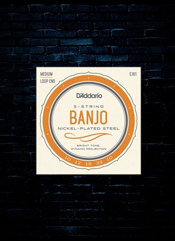 D'Addario EJ61 Nickel Plated Steel Banjo Strings - Medium (10-23)